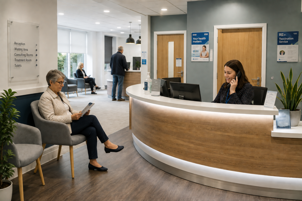 Medical practice reception and waiting area