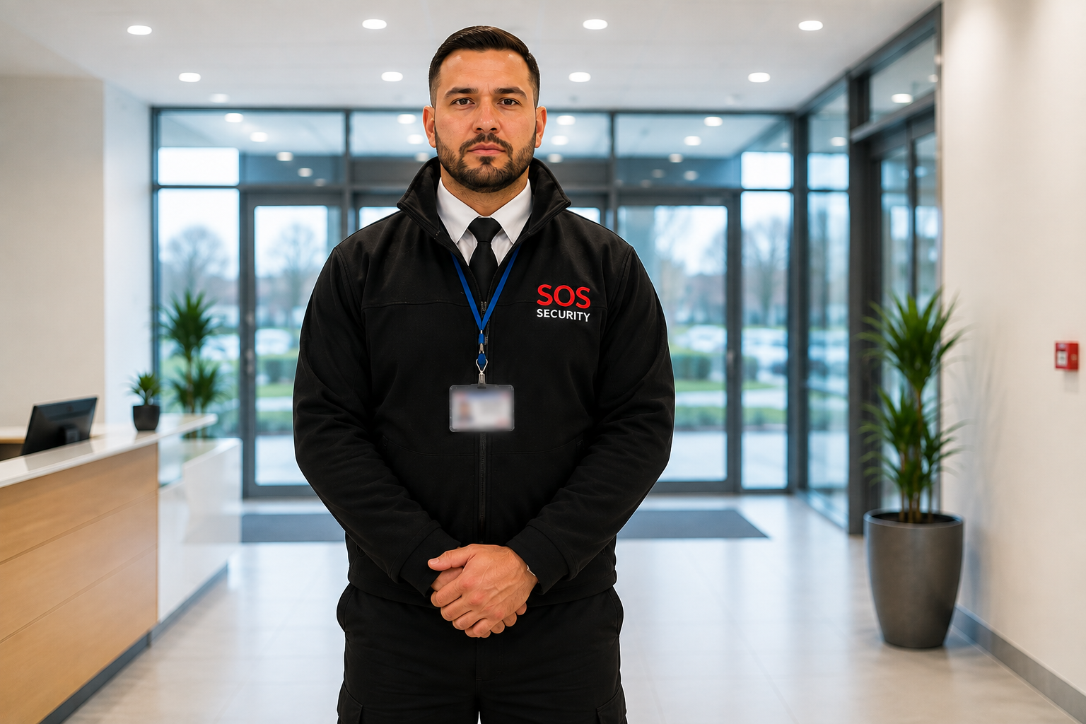 SOS Security officer providing professional security guarding at commercial premises